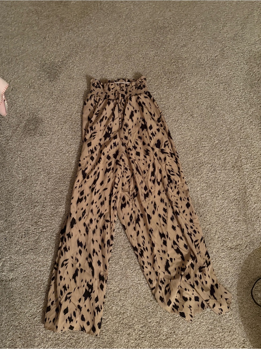 SHEIN Beige Wide-Leg Printed Palazzo Pants with Black Spot Pattern